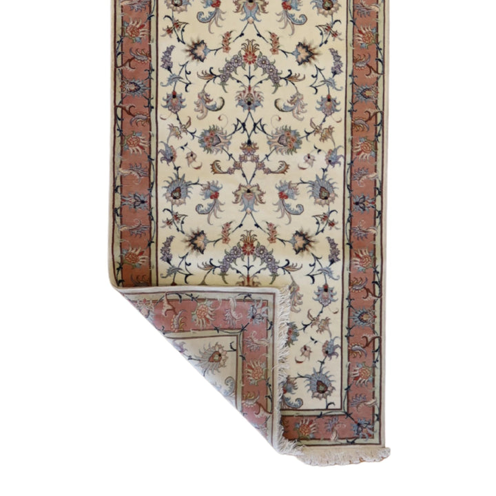 2' 8" x 11' 6" IVORY AND MAUVE TABRIZ FLORAL PERSIAN RUG