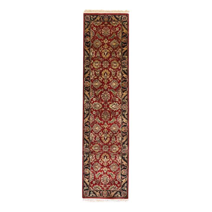 2'6" x 10'2" BURGUNDY AND BLACK JAIPUR OLD-WORLD INDIAN RUG