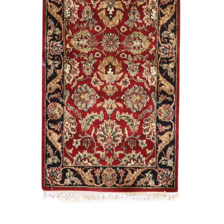 2'6" x 10'2" BURGUNDY AND BLACK JAIPUR OLD-WORLD INDIAN RUG