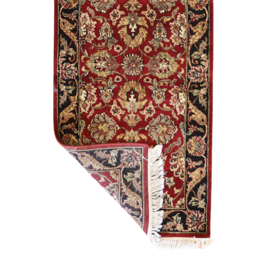 2'6" x 10'2" BURGUNDY AND BLACK JAIPUR OLD-WORLD INDIAN RUG