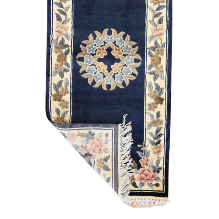 2' 4" x 10' 0" BLUE AND WHITE EUROPEAN FLORAL CHINESE RUG