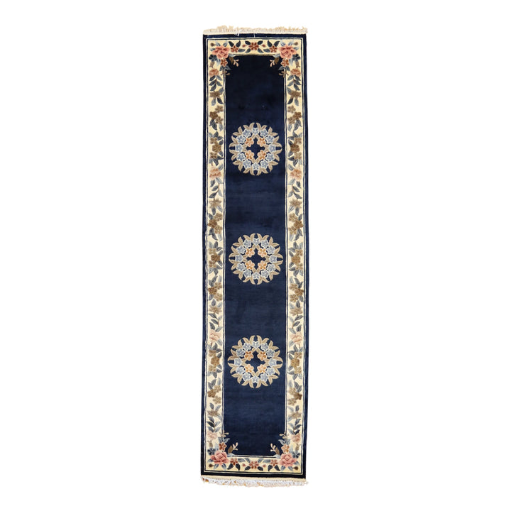 2' 4" x 10' 0" BLUE AND WHITE EUROPEAN FLORAL CHINESE RUG