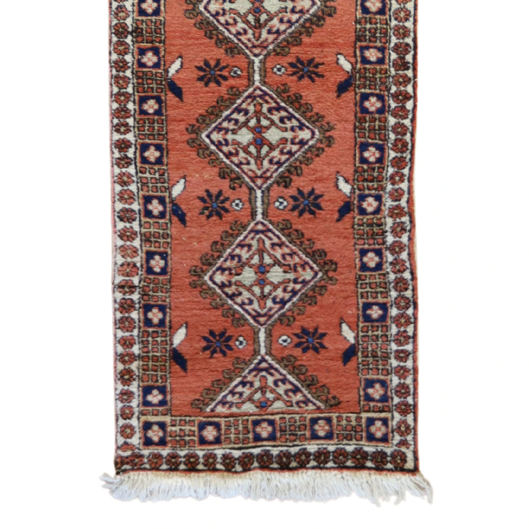 2'7" x 14'4" SALMON AND MULTICOLOR ARDABIL SEMIANTIQUE PERSIAN RUG