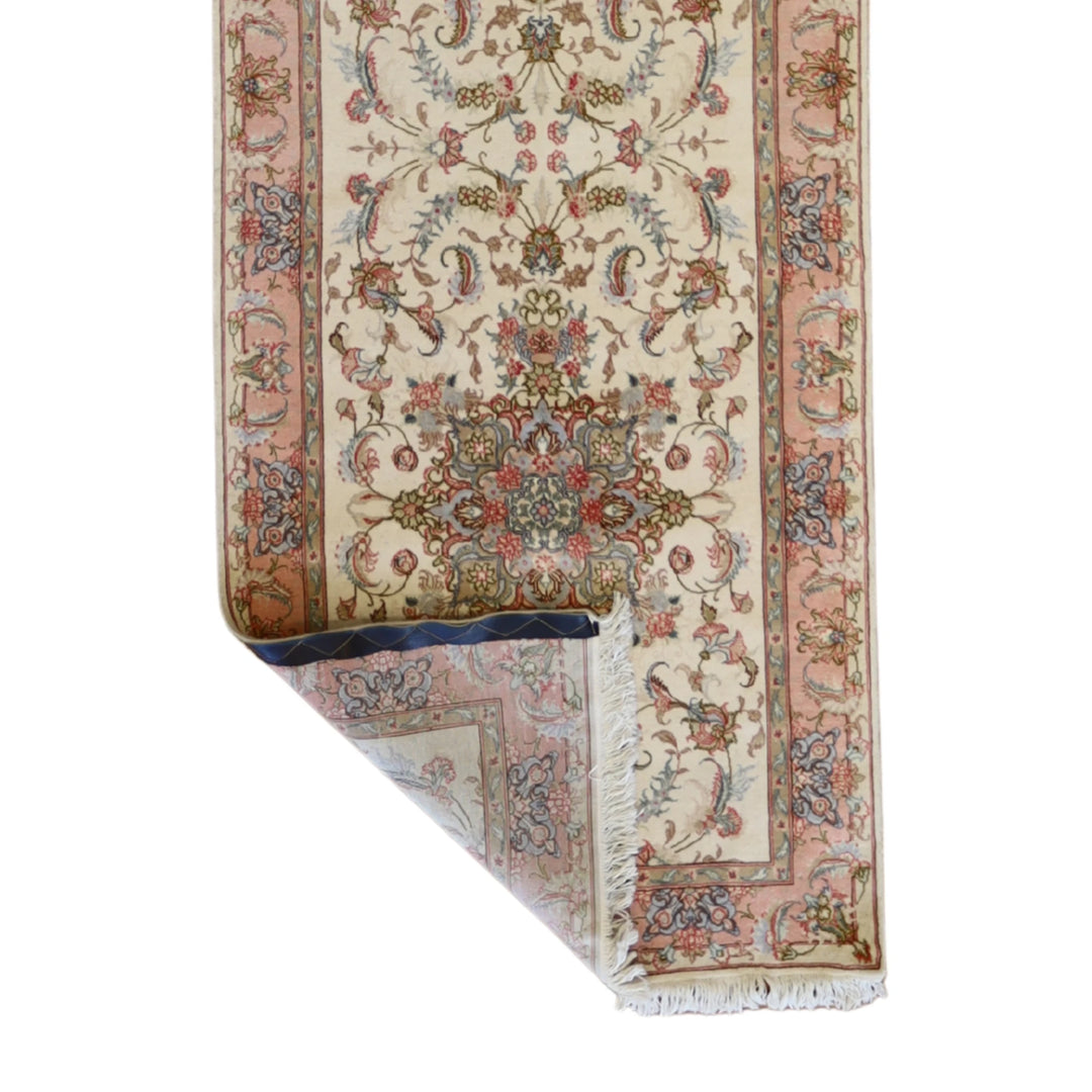 2'10" x 10'7" IVORY AND PINK TABRIZ FLORAL PERSIAN RUG