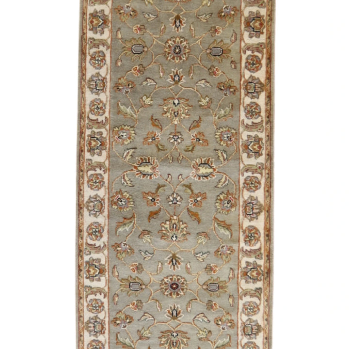 2' 6" x 13' 10" GRAY AND IVORY JAIPUR FLORAL INDIAN RUG