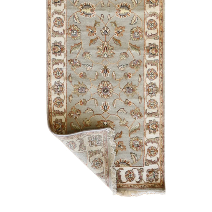 2' 6" x 13' 10" GRAY AND IVORY JAIPUR FLORAL INDIAN RUG