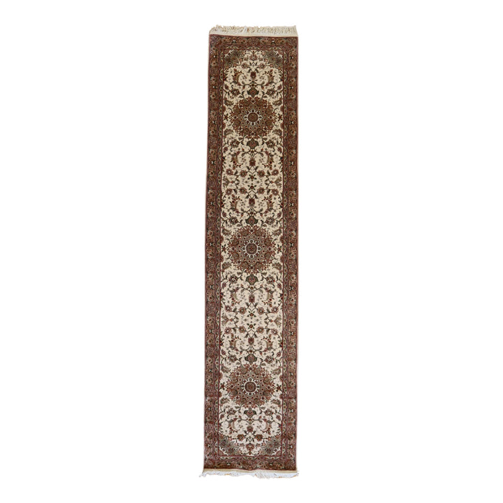 2'5" x 12'0" IVORY AND MAUVE TABRIZ FLORAL CHINESE RUG