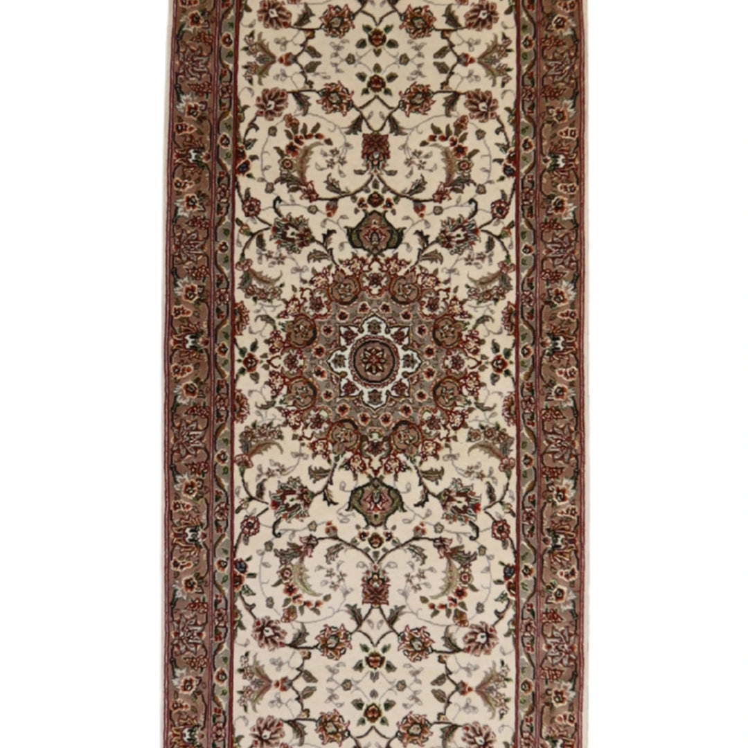 2'5" x 12'0" IVORY AND MAUVE TABRIZ FLORAL CHINESE RUG