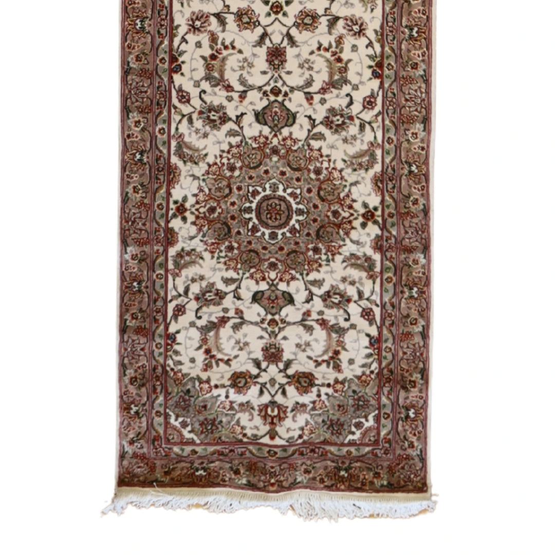 2'5" x 12'0" IVORY AND MAUVE TABRIZ FLORAL CHINESE RUG