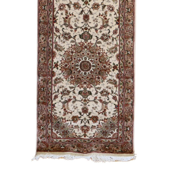 2'5" x 12'0" IVORY AND MAUVE TABRIZ FLORAL CHINESE RUG