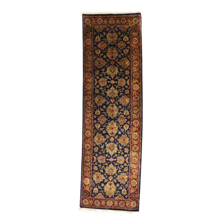 3' 0" x 9' 11" NAVY AND RED JAIPUR OLD-WORLD INDIAN RUG