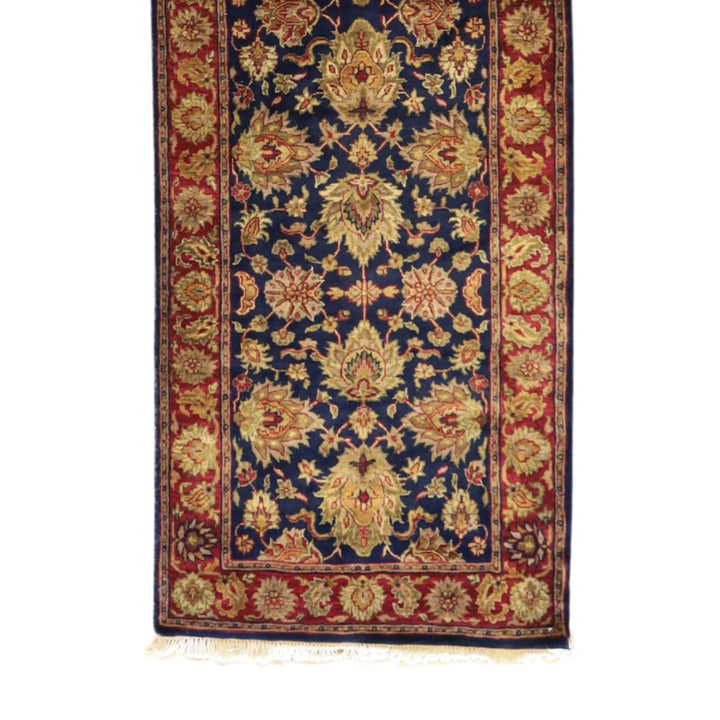 3' 0" x 9' 11" NAVY AND RED JAIPUR OLD-WORLD INDIAN RUG