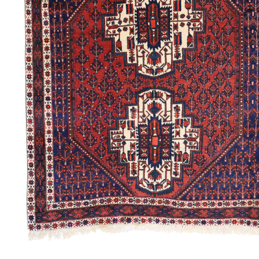 4'10" x 5'8" RUST AND NAVY AFSHAR SEMIANTIQUE PERSIAN RUG