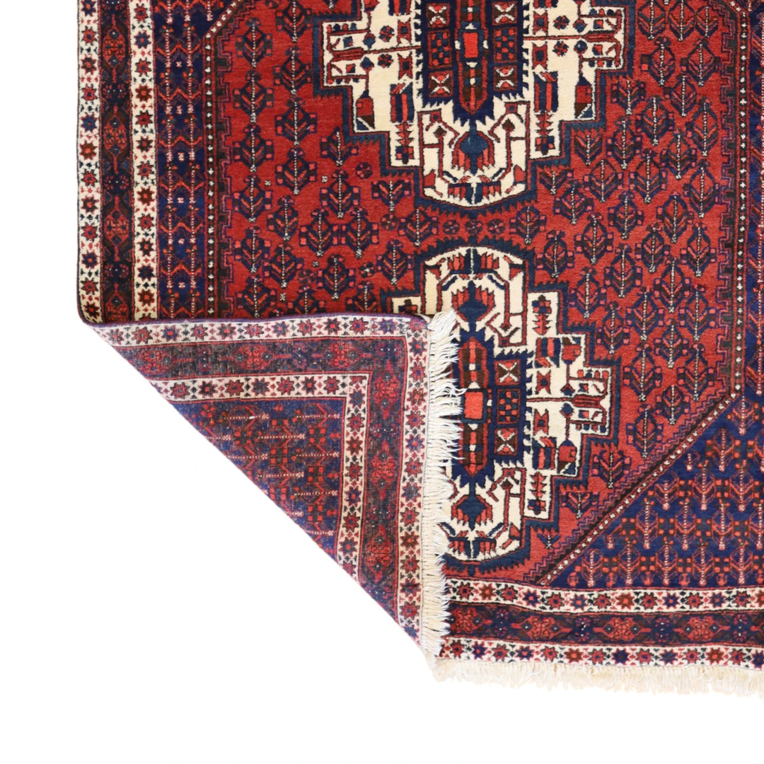 4'10" x 5'8" RUST AND NAVY AFSHAR SEMIANTIQUE PERSIAN RUG