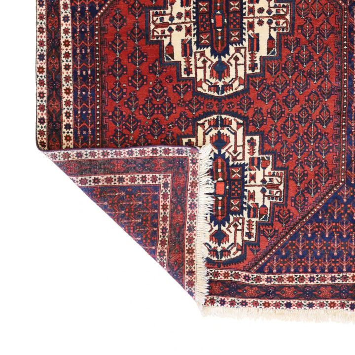 4'10" x 5'8" RUST AND NAVY AFSHAR SEMIANTIQUE PERSIAN RUG