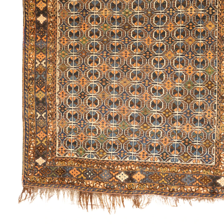 4'5" x 6'9" BROWN AND BLUE GHASHGAHAII ANTIQUE PERSIAN RUG