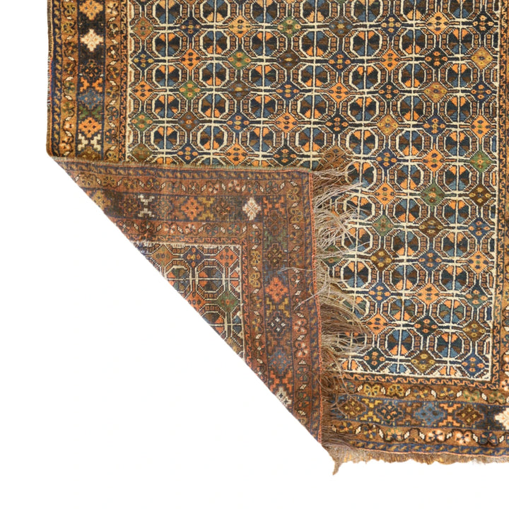 4'5" x 6'9" BROWN AND BLUE GHASHGAHAII ANTIQUE PERSIAN RUG
