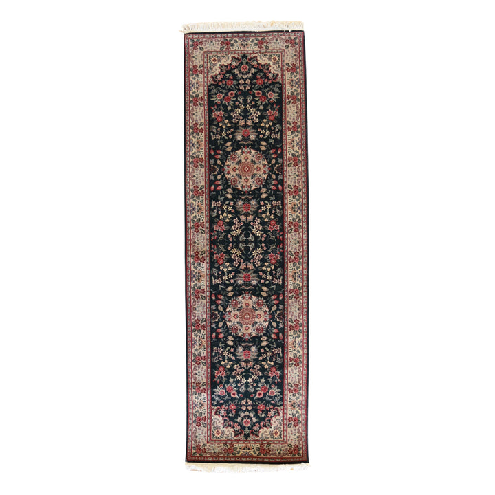 2'7" x 9'3" GREEN AND GRAY KERMAN FLORAL CHINESE RUG