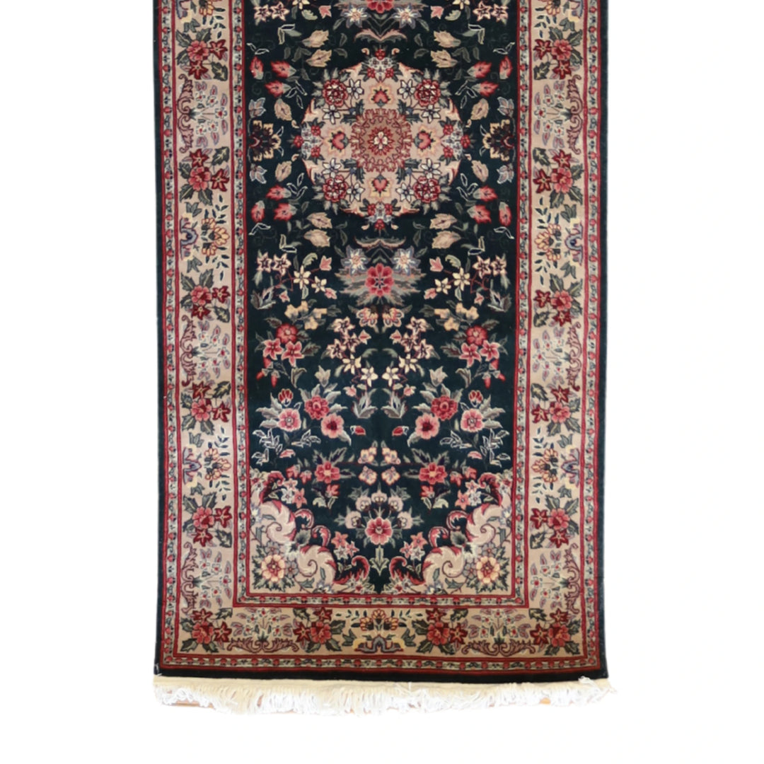 2'7" x 9'3" GREEN AND GRAY KERMAN FLORAL CHINESE RUG