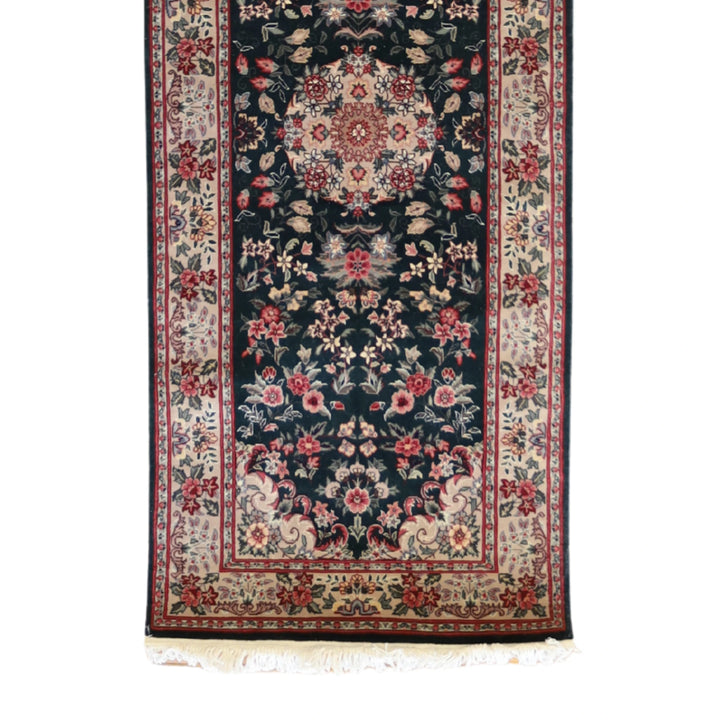 2'7" x 9'3" GREEN AND GRAY KERMAN FLORAL CHINESE RUG