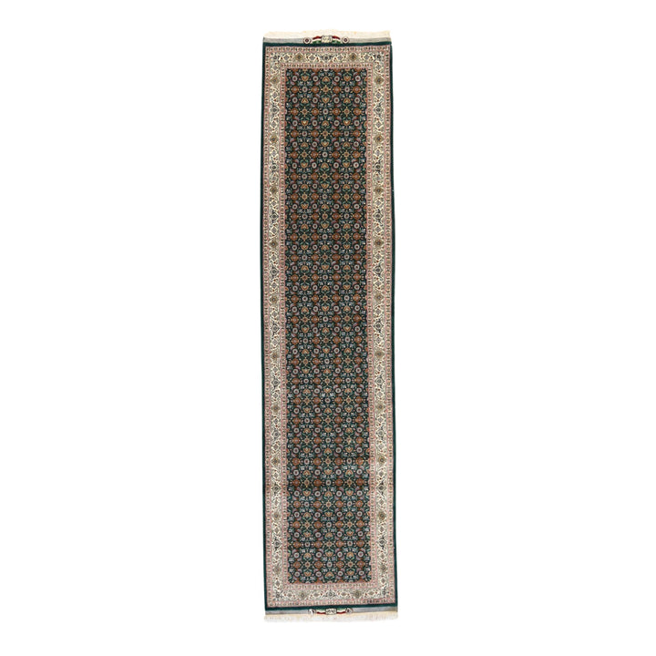2' 8" x 11' 7" GREEN AND WHITE TABRIZ FISH DESIGN PERSIAN RUG