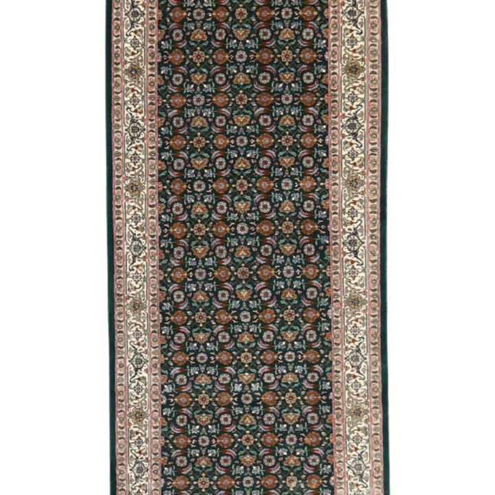 2' 8" x 11' 7" GREEN AND WHITE TABRIZ FISH DESIGN PERSIAN RUG