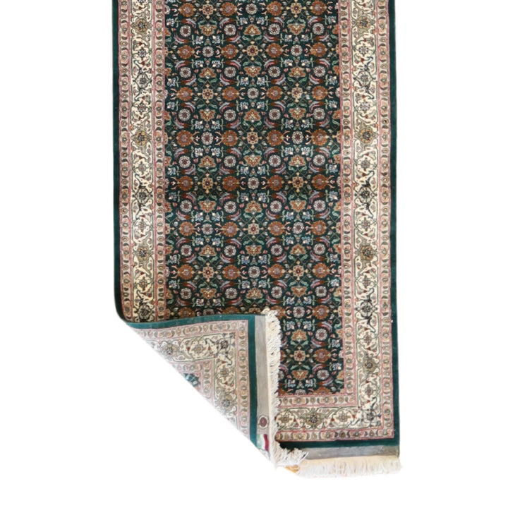 2' 8" x 11' 7" GREEN AND WHITE TABRIZ FISH DESIGN PERSIAN RUG