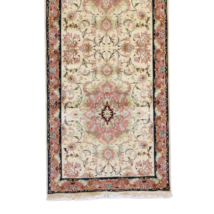 3' 0" x 13' 9" WHITE AND PINK TABRIZ FLORAL PERSIAN RUG