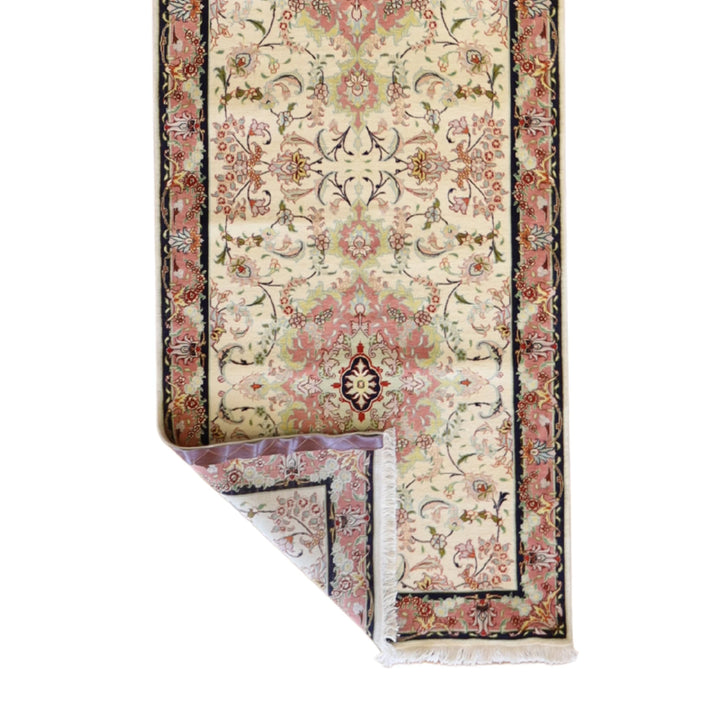 3' 0" x 13' 9" WHITE AND PINK TABRIZ FLORAL PERSIAN RUG