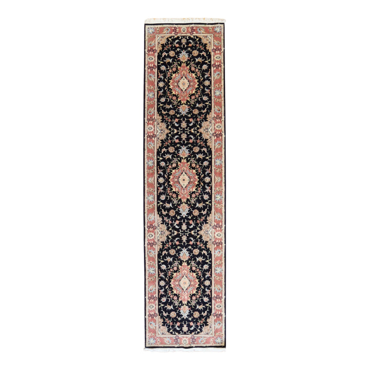 2' 11" x 11' 6" NAVY AND MAUVE TABRIZ FLORAL PERSIAN RUG