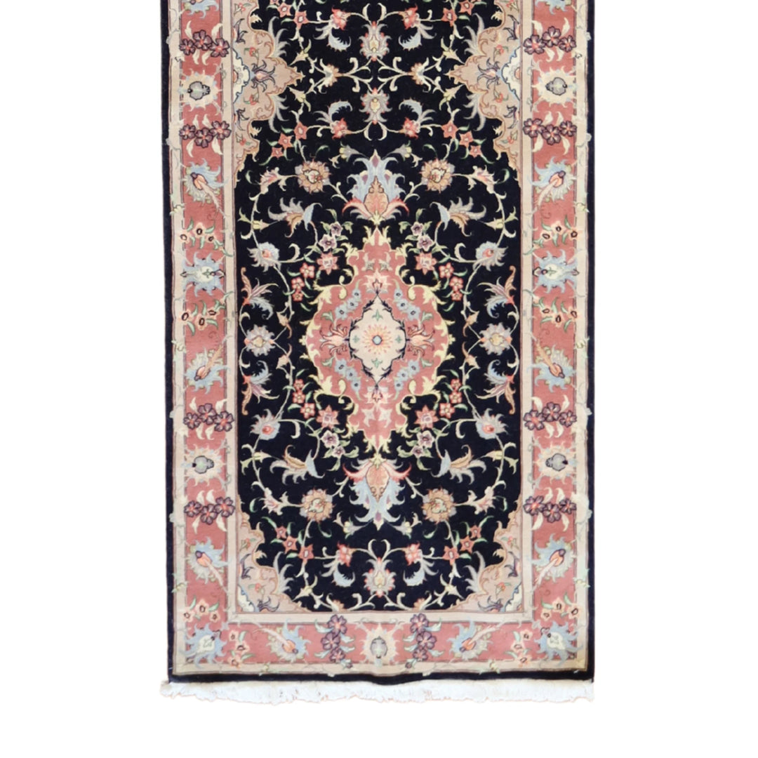 2' 11" x 11' 6" NAVY AND MAUVE TABRIZ FLORAL PERSIAN RUG
