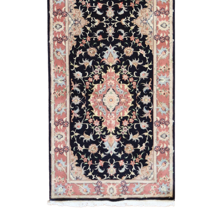 2' 11" x 11' 6" NAVY AND MAUVE TABRIZ FLORAL PERSIAN RUG
