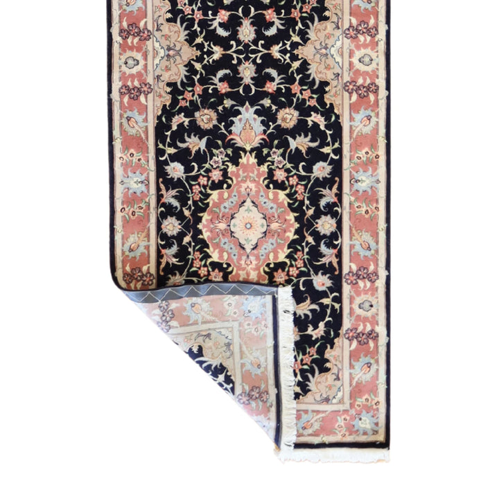 2' 11" x 11' 6" NAVY AND MAUVE TABRIZ FLORAL PERSIAN RUG