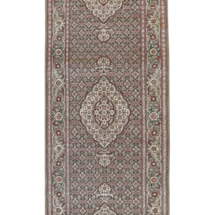 2' 6" x 12' 0" GREEN AND GREEN TABRIZ FISH DESIGN CHINESE RUG