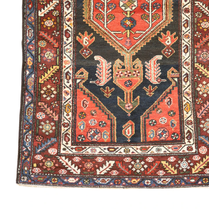 4'2" x 6'7" NAVY AND WINE HAMEDAN ANTIQUE PERSIAN RUG
