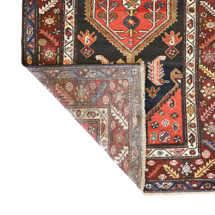4'2" x 6'7" NAVY AND WINE HAMEDAN ANTIQUE PERSIAN RUG