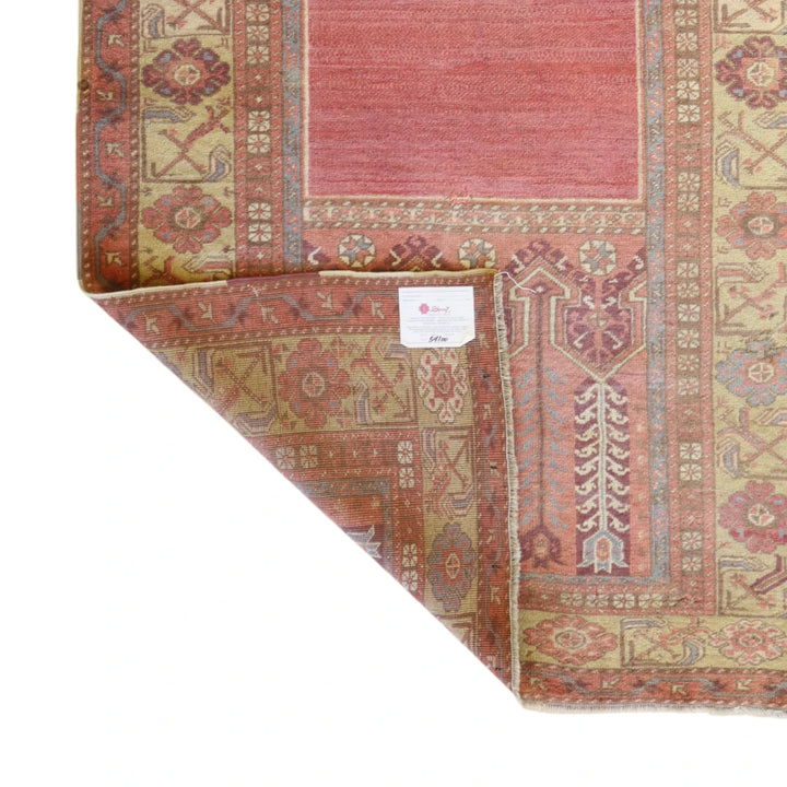 4'5" x 7'9" PINK AND GOLD OUSHAK SEMIANTIQUE TURKISH RUG