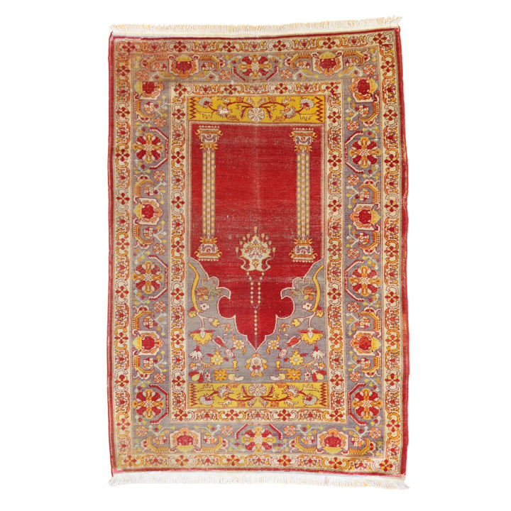 4'5" x 6'7" RED AND GRAY SIVAS ANTIQUE TURKISH RUG
