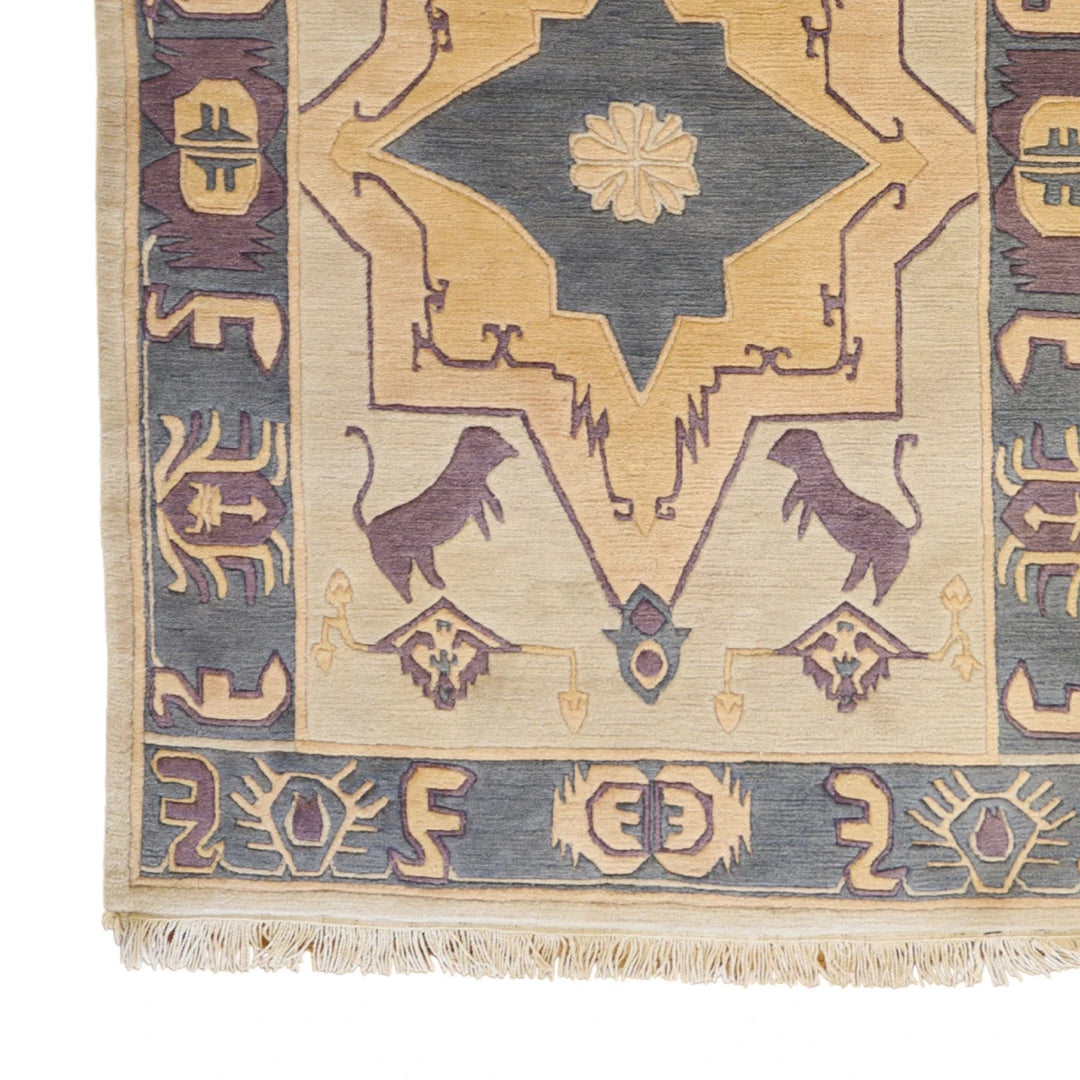 4'0" x 6'0" IVORY AND BLUE MODERN TIBETI RUG
