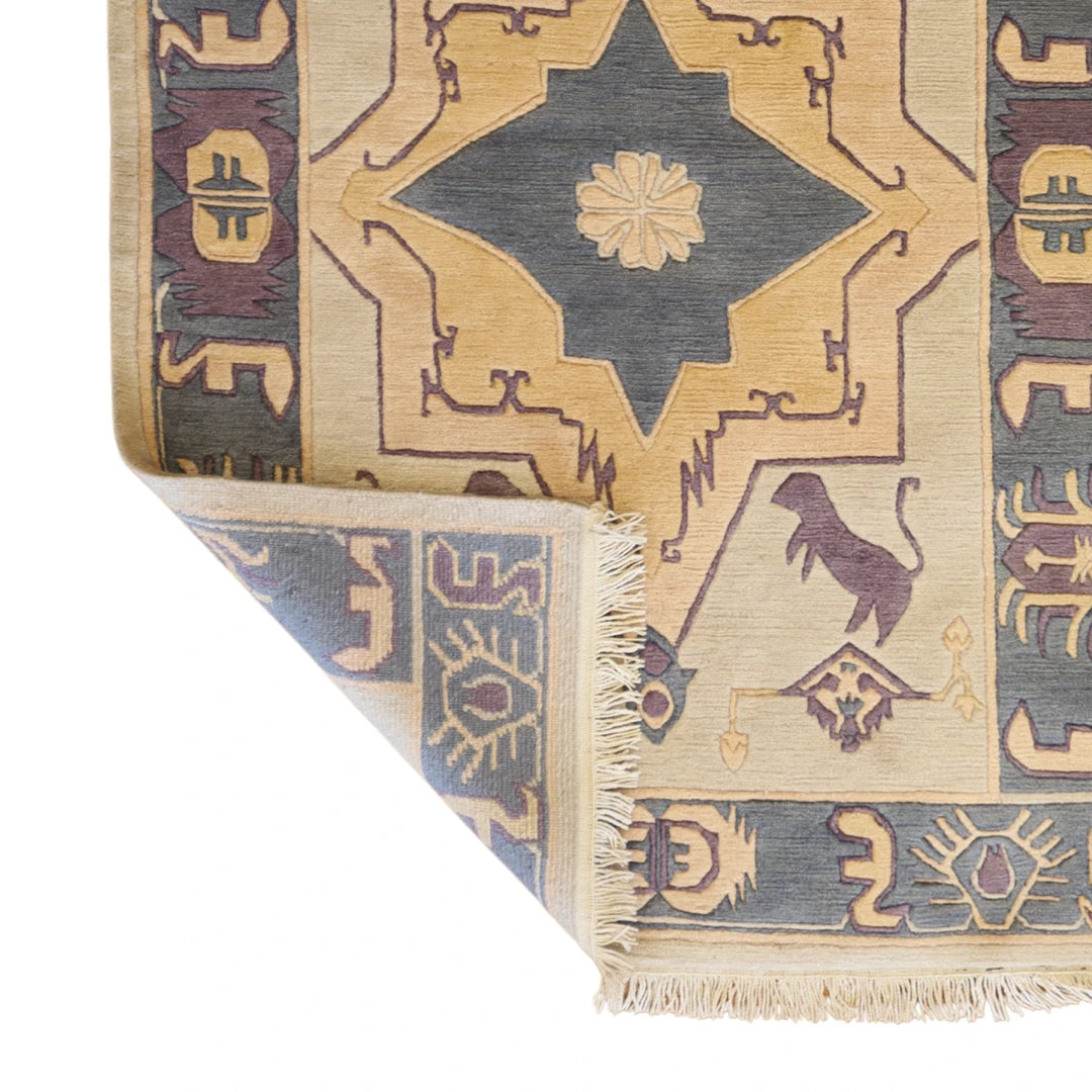 4'0" x 6'0" IVORY AND BLUE MODERN TIBETI RUG