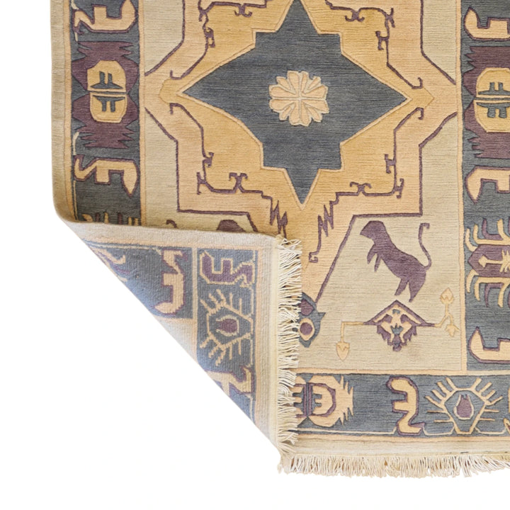 4'0" x 6'0" IVORY AND BLUE MODERN TIBETI RUG
