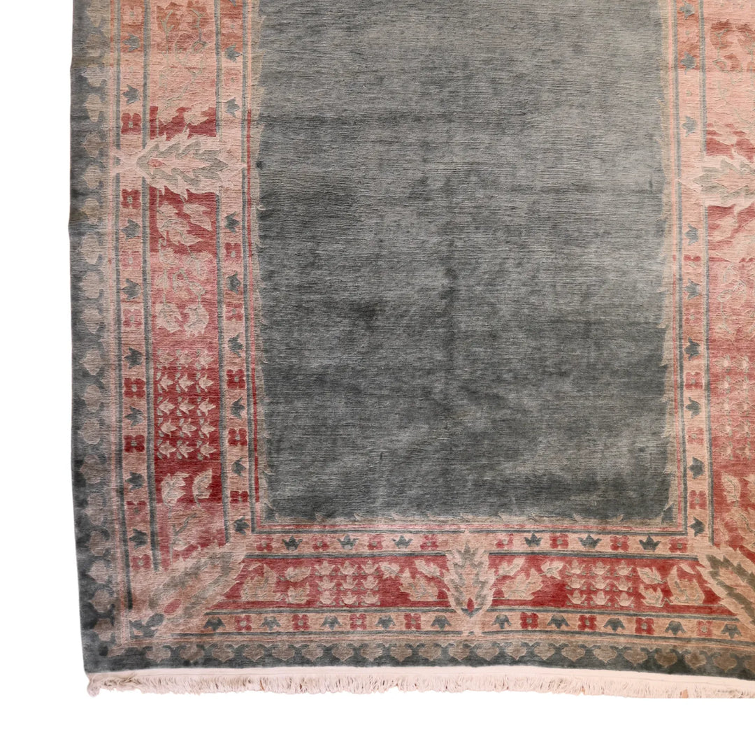 9'7" x  12'8" GREEN AND CORAL MODERN MODERN TIBETI RUG
