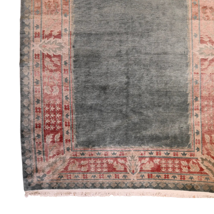 9'7" x  12'8" GREEN AND CORAL MODERN MODERN TIBETI RUG