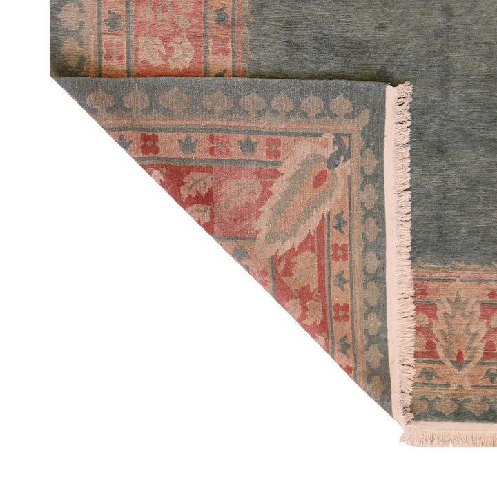 9'7" x  12'8" GREEN AND CORAL MODERN MODERN TIBETI RUG