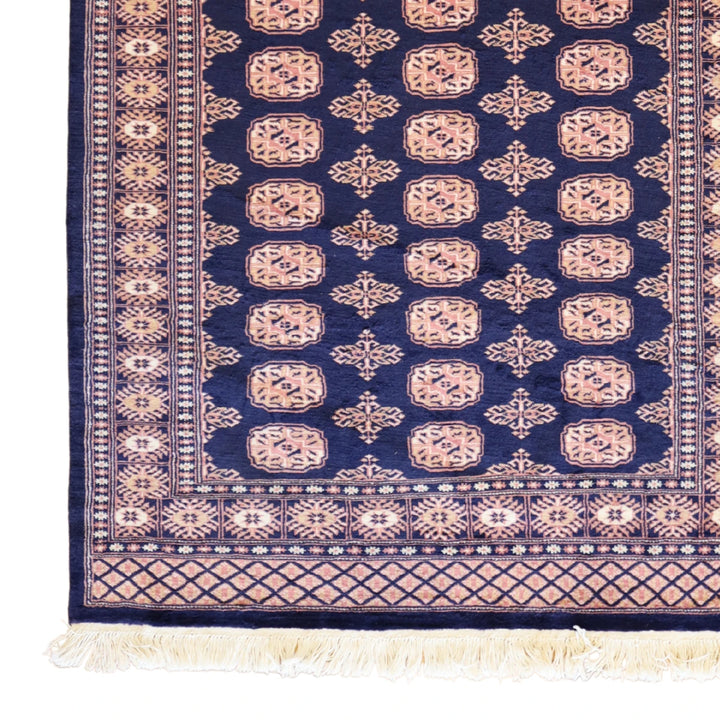 4'0" x 6'0" NAVY AND NAVY BOKARA GEOMETRIC PAKISTANI RUG