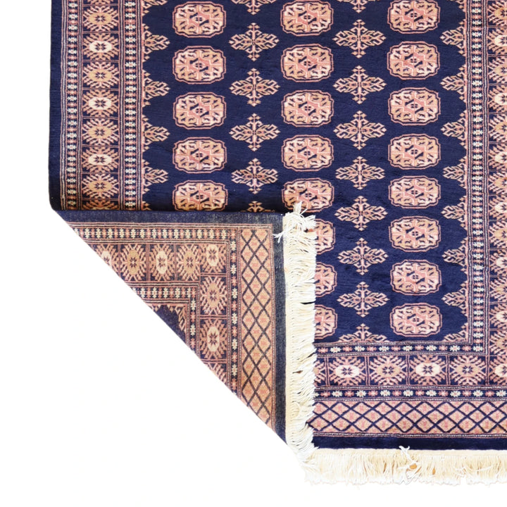 4'0" x 6'0" NAVY AND NAVY BOKARA GEOMETRIC PAKISTANI RUG