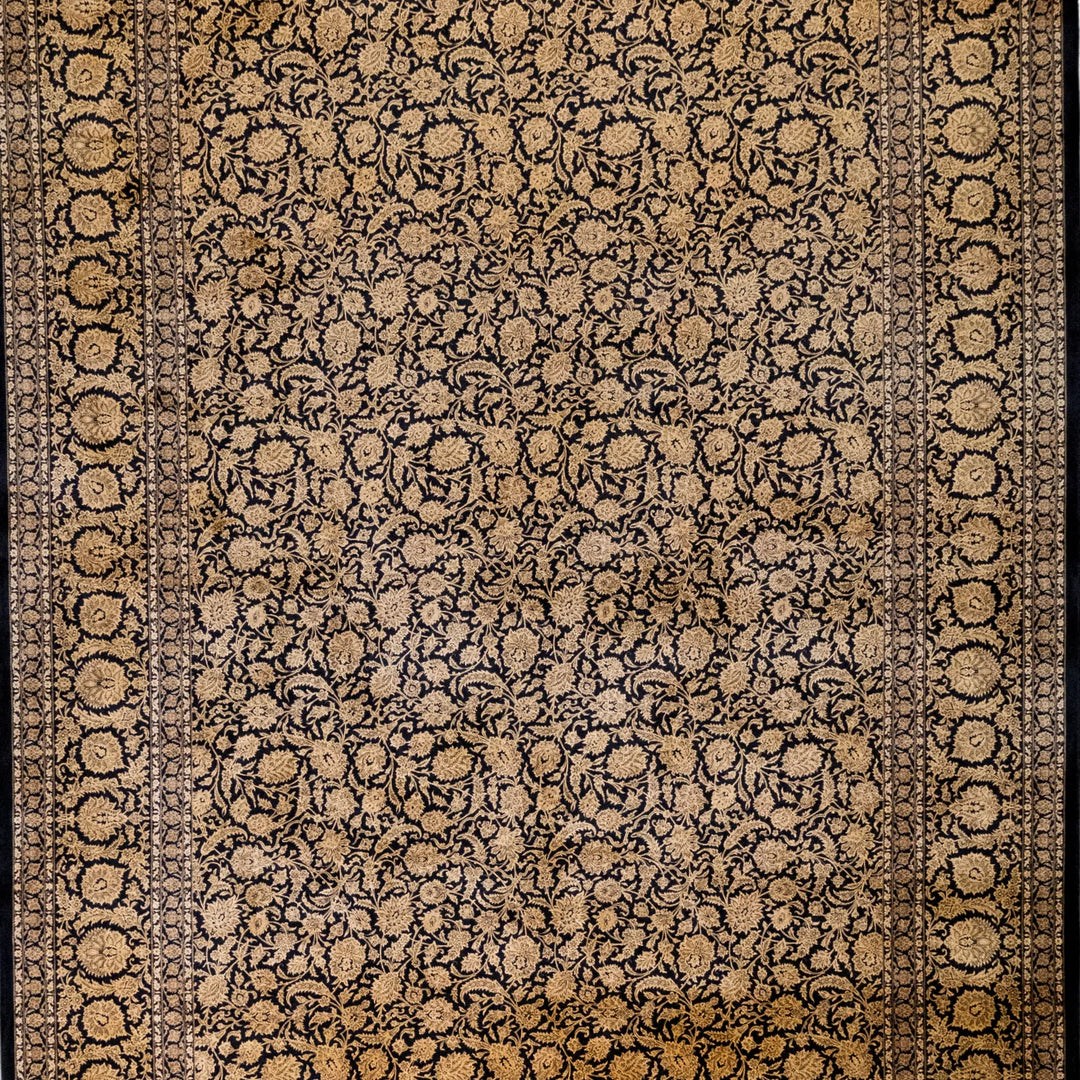 6' 7" x 9' 10" - GOLD AND BLACK MACHINE MADE FLORAL TURKISH RUG ( 200 x 300 CM )