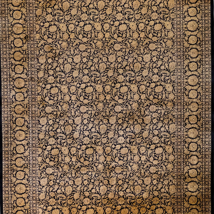 6' 7" x 9' 10" - GOLD AND BLACK MACHINE MADE FLORAL TURKISH RUG ( 200 x 300 CM )