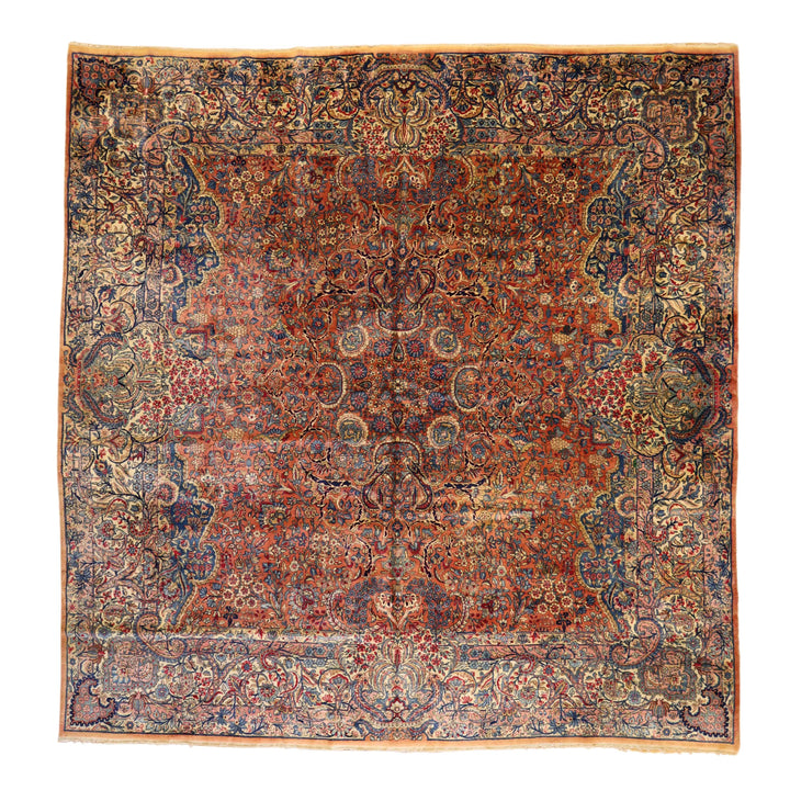 11'9" x 12'0" SALMON AND IVORY KERMAN ANTIQUE PERSIAN RUG