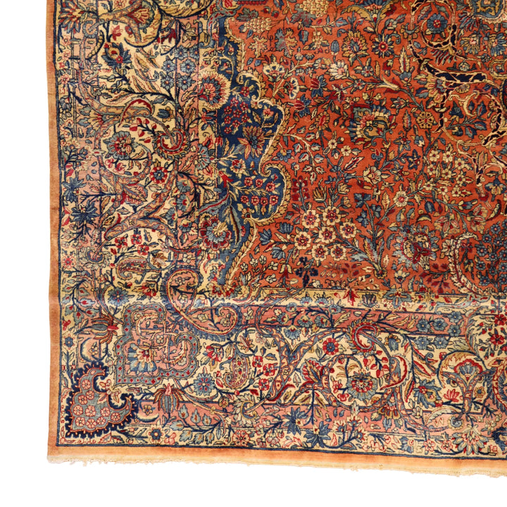 11'9" x 12'0" SALMON AND IVORY KERMAN ANTIQUE PERSIAN RUG
